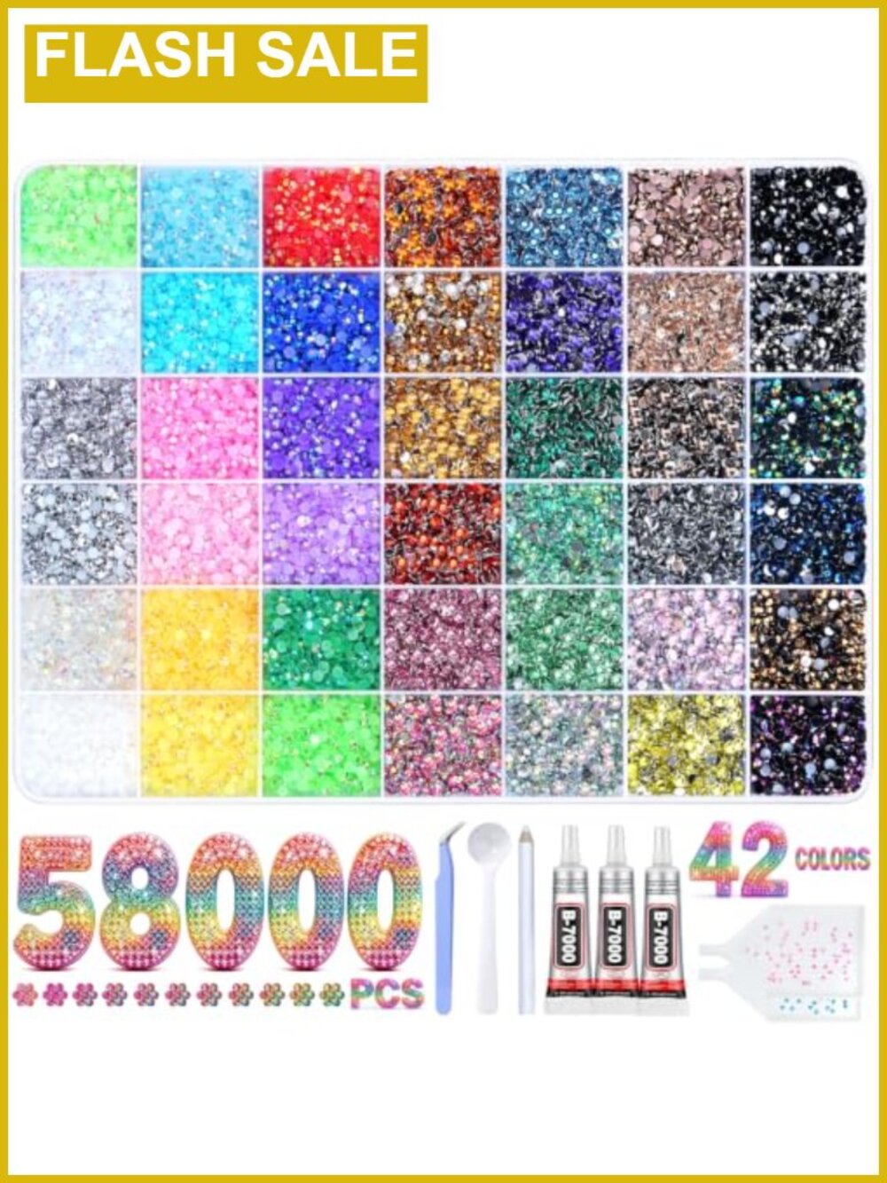 58,000 Pcs 42 Colors 3mm Resin Flatback Rhinestones w/ B7000 Glue